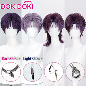 【Ready For Ship】DokiDoki Game Love and Deepspace Cosplay Rafayel Wig / Ear Clip /  Necklace  Short Purple Hair Mullet Tidal Surge