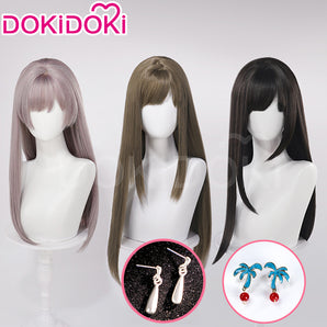 【Partially Ready For Ship】DokiDoki Game Love And Deepspace Cosplay Main Character Wig / Earrings /Ear Clips  Long Straight Pink/ Dark Green/ Black Hair MC