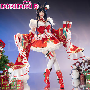 【Size S-3XL】DokiDoki-R Game Cosplay Christmas Fox Costume Doujin Red White Dress Cute Lolita