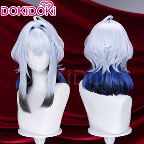 DokiDoki Game Wuthering Waves Cosplay Galbrena Wig Long Curly Silver Blue Black Gradient Hair