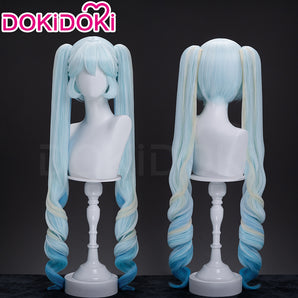 DokiDoki Game 2026 Snow Women Wig Long Curly Blue Green Gradient Hair