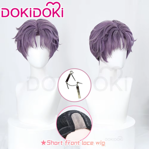 【Ready For Ship】DokiDoki Game Love and Deepspace Cosplay Rafayel Wig / Ear Clip /  Necklace  Short Purple Hair Mullet Tidal Surge