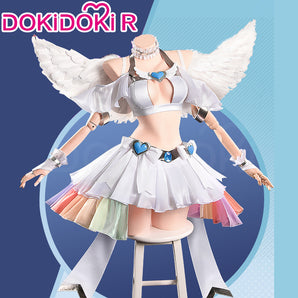 【Size S-2XL】DokiDoki-R Anime Cosplay Costume White Angel Dress Blue Heart