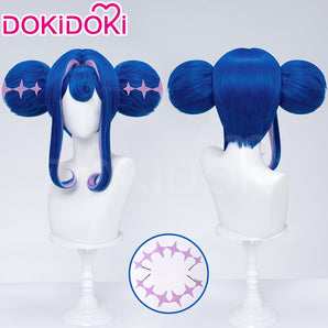 DokiDoki Anime Cosplay Wig Blue Pink Highlight Hair Double Buns