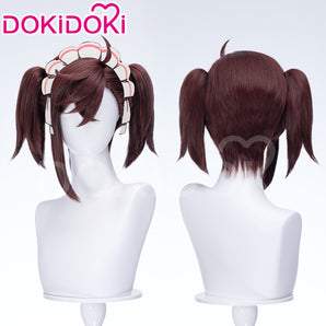 DokiDoki Anime DDD Cosplay Wig Women Brown Short Twintails Maid  Hair