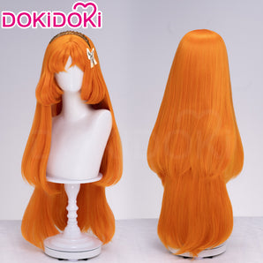 DokiDoki Game Cosplay Women Wig Long Straight Orange Hair