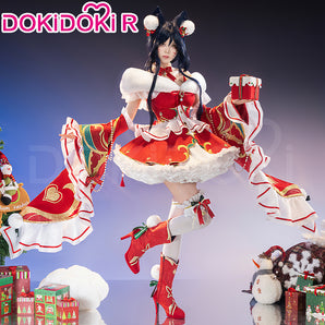【Size S-3XL】DokiDoki-R Game Cosplay Christmas Fox Costume Doujin Red White Dress Cute Lolita