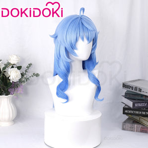 【Ready For Ship】DokiDoki Game Genshin Impact Cosplay Ganyu Gan Yu  Wig / Horn Women Long Blue Wig