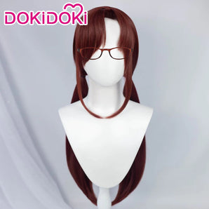 DokiDoki Anime Cosplay Wig Brown Long Hair Wig / Glasses