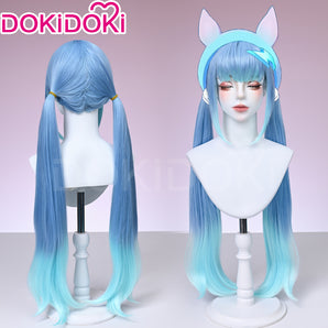 DokiDoki Game Honkai: Nexus Anima Cosplay Nanafey Wig Long Straight Blue Gradient Hair Twin Tails